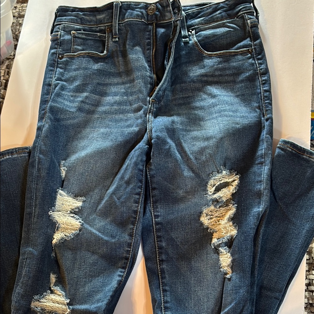 Abercrombie & Fitch Blue Skinny Jeans with Distressed Details